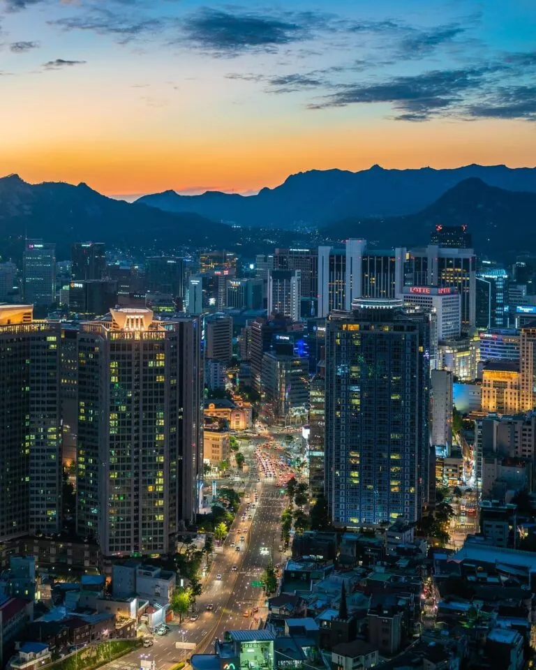 Busy city of Seoul. Highways, colorful.